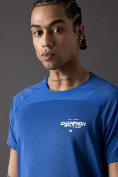 Slim Fit Crew Neck Printed Sports T-Shirt