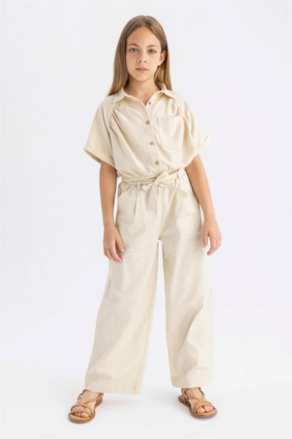 بنطرون بناتي قطن وايد ليج برحل واسع