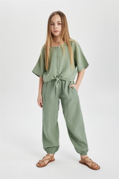 Önden Bağlamalı Kısa Kollu Bluz Kız Çocuk