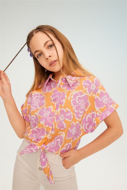 قميص كروب بناتي نص كم مطبوع