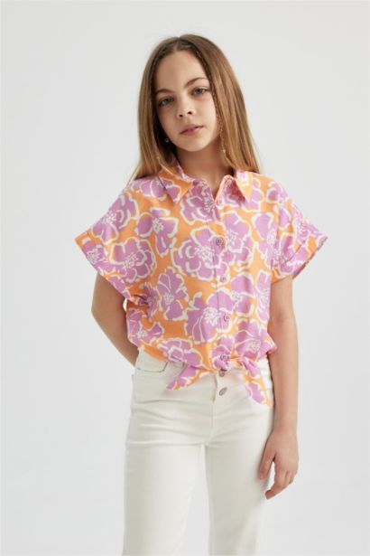 قميص كروب بناتي نص كم مطبوع