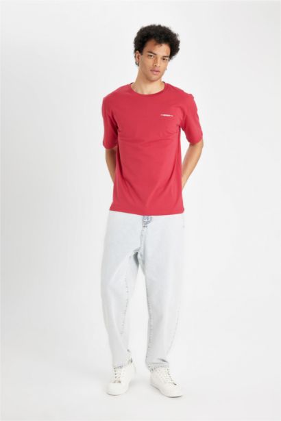 تيشيرت نص ردن مطبوع بياخة مستديرة وقصة عادية