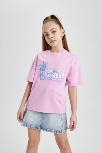T-shirt oversize imprimé à manches courtes et col rond pour fille