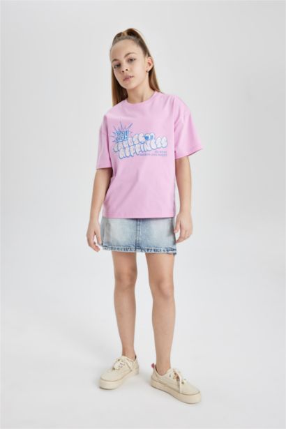 T-shirt oversize imprimé à manches courtes et col rond pour fille