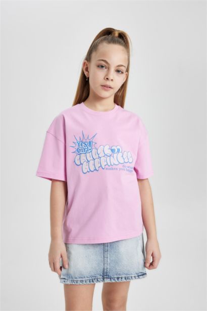 T-shirt oversize imprimé à manches courtes et col rond pour fille