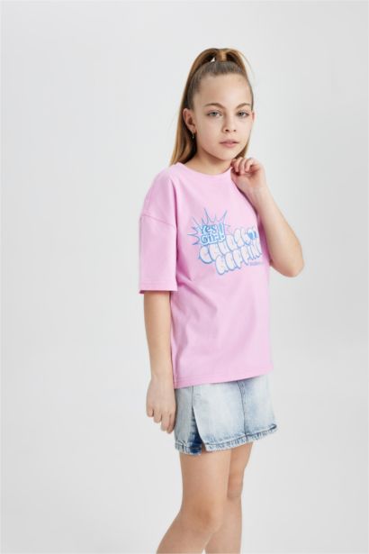 T-shirt oversize imprimé à manches courtes et col rond pour fille