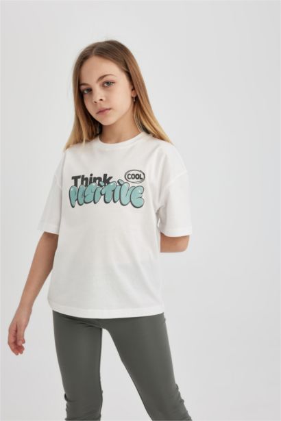 T-shirt oversize imprimé à manches courtes et col rond pour fille