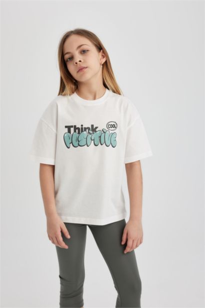 T-shirt oversize imprimé à manches courtes et col rond pour fille