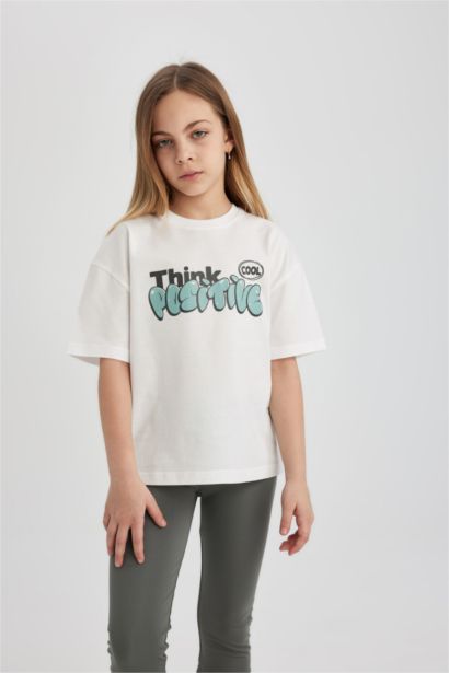 T-shirt oversize imprimé à manches courtes et col rond pour fille