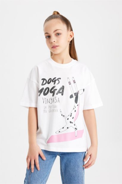 T-shirt oversize imprimé à col rond et manches courtes pour fille