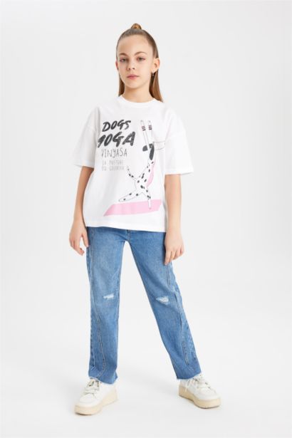 T-shirt oversize imprimé à col rond et manches courtes pour fille