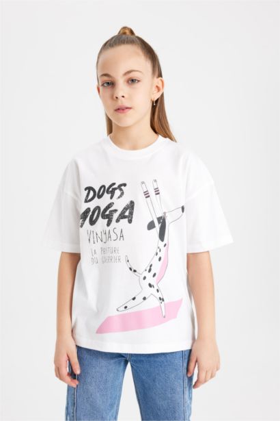 T-shirt oversize imprimé à col rond et manches courtes pour fille