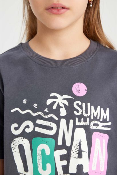 Girl Boxy Fit Printed Short Sleeve T-Shirt