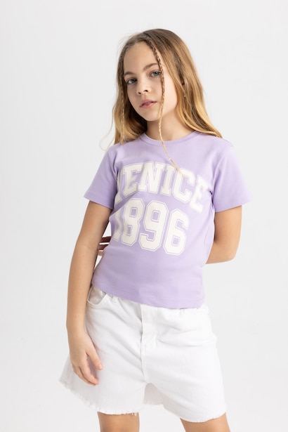 Girl Slim Fit Crew Neck Ribbed Camisole T-Shirt