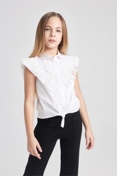 Girl Regular Fit Poplin Short Sleeve White Shirt