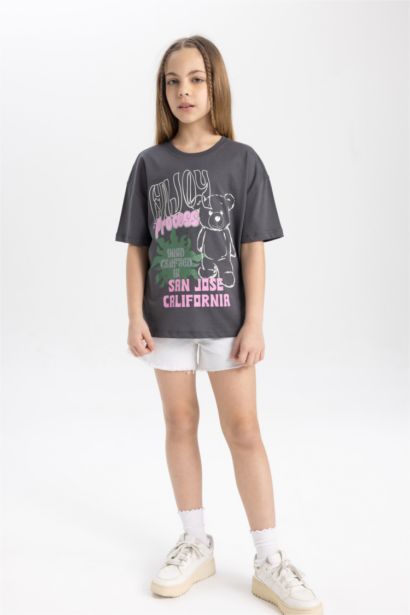 T-shirt à col rond et manches courtes avec imprimé pour fille