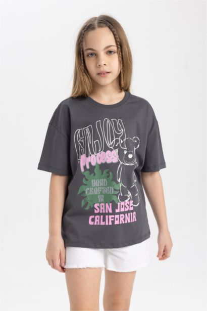 T-shirt à col rond et manches courtes avec imprimé pour fille