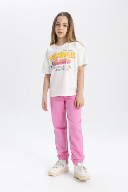 تيشيرت نص كم قصة مريحة بياقة مستديرة