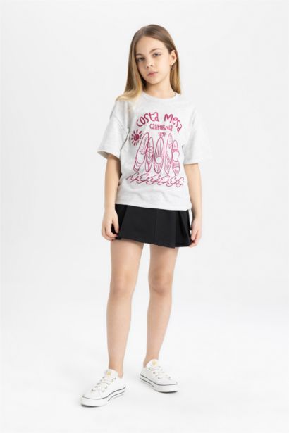 T-shirt imprimé à col rond et manches courtes Coupe décontractée pour fille