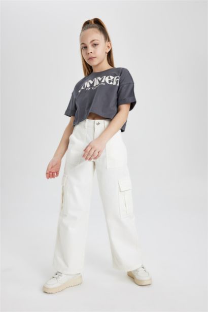 تيشيرت بناتي نص ردن مطبوع