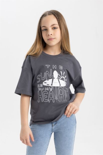 T-Shirt Coupe Relax imprimé à Manches Courtes pour Fille