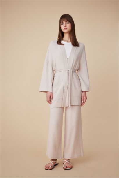 كيمونو موسلين قصة عادية برقبة V