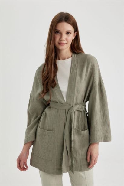 Regular Fit V-Neck Muslin Kimono