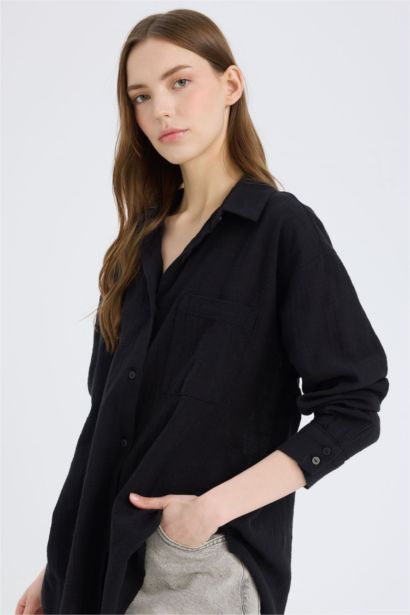 Oversize Fit Linen Look Long Sleeve Shirt