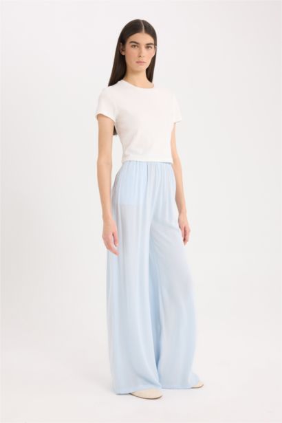 Wide Leg Double Pocket Crinkle Viscose Trousers