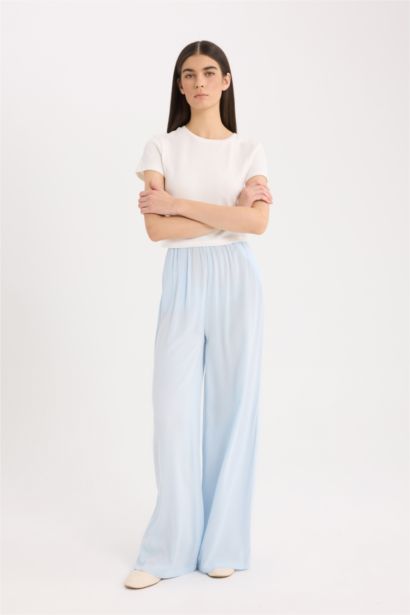 Wide Leg Double Pocket Crinkle Viscose Trousers