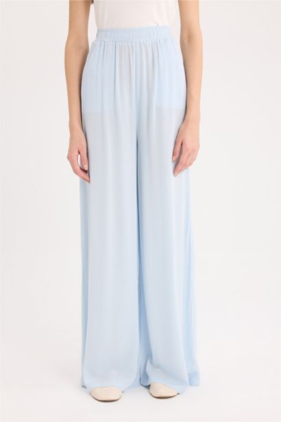 Wide Leg Double Pocket Crinkle Viscose Trousers