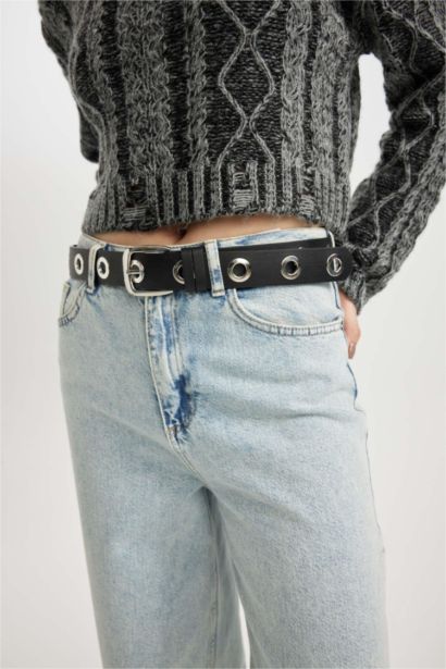 Woman Faux Leather Denim Belt