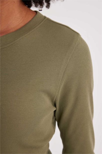 فستان ميدي بكم طويل مضلع بوديكون بياقة مستديرة