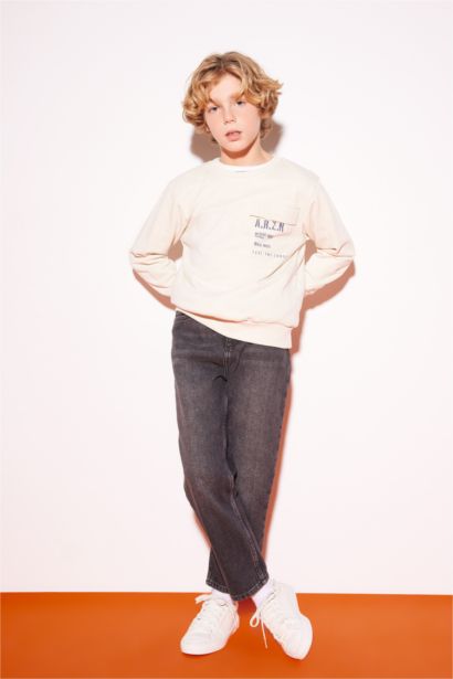 Boy Crew Neck Pocket Printed Sweatshirt