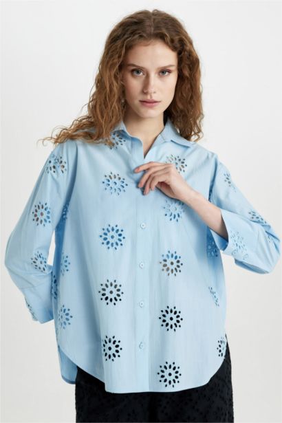 Oversize Fit Shirt Collar Embroidery Shirt