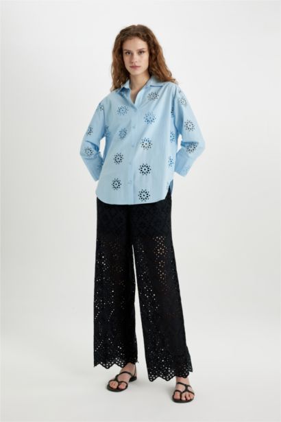 Oversize Fit Shirt Collar Embroidery Shirt