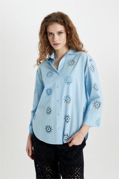 Oversize Fit Shirt Collar Embroidery Shirt