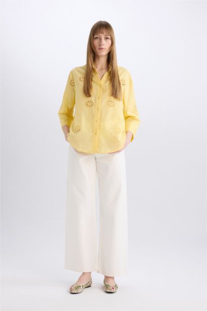 %100 Pamuk Oversıze Brode Gömlek