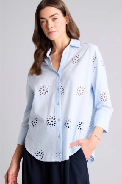 Oversize Fit Shirt Collar brode Long Sleeve Shirt