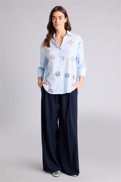 Oversize Fit Shirt Collar brode Long Sleeve Shirt