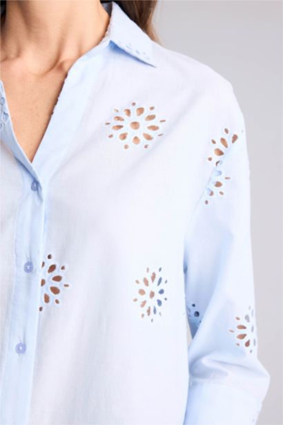 Oversize Fit Shirt Collar brode Long Sleeve Shirt