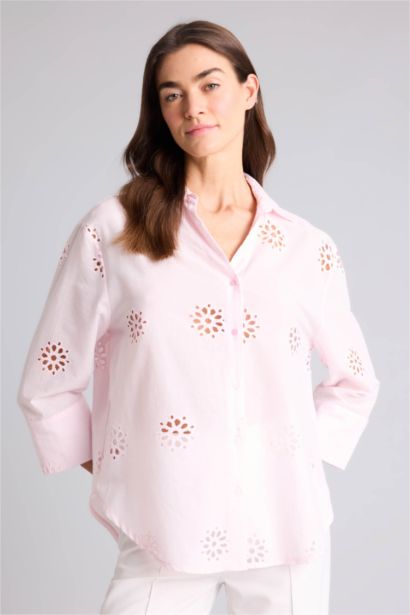 Oversıze Gömlek Yaka Brode Uzun Kollu Gömlek