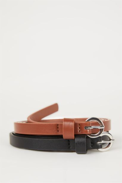 Kadın Oval Toka Suni Deri 2'li Günlük Kemer