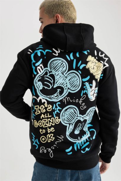 Disney Mickey & Minnie Boxy Fit Kapüşonlu Sırt Baskılı Sweatshirt
