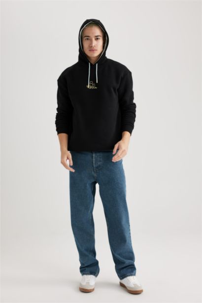 Disney Mickey & Minnie Boxy Fit Kapüşonlu Sırt Baskılı Sweatshirt