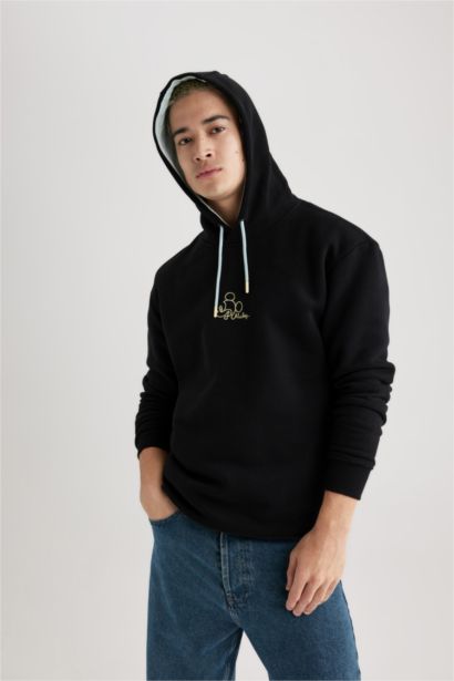 Disney Mickey & Minnie Boxy Fit Kapüşonlu Sırt Baskılı Sweatshirt