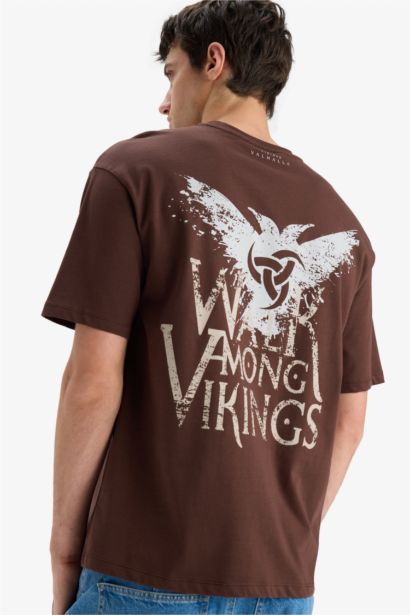 Comfort Fit Vikings Valhalla Crew Neck Printed Short Sleeve T-Shirt