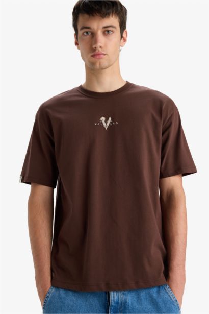 Comfort Fit Vikings Valhalla Crew Neck Printed Short Sleeve T-Shirt