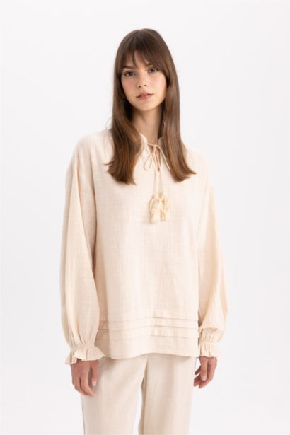 Tunique Coupe Relax Manches Longues Aspect Lin