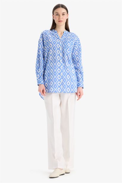 Chemise imprimée en coton flammé à manches longues Coupe décontractée